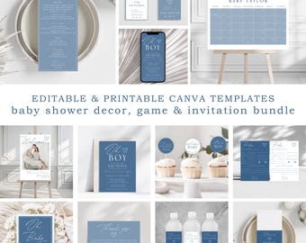 It's A Boy Baby Shower Canva Template: Invitation & Games (Digital Download)