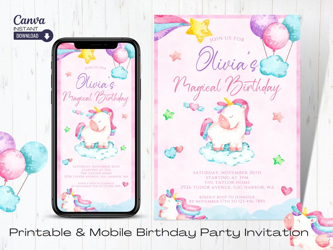 Editable Unicorn Invitation Printable Rainbow Unicorn - Etsy