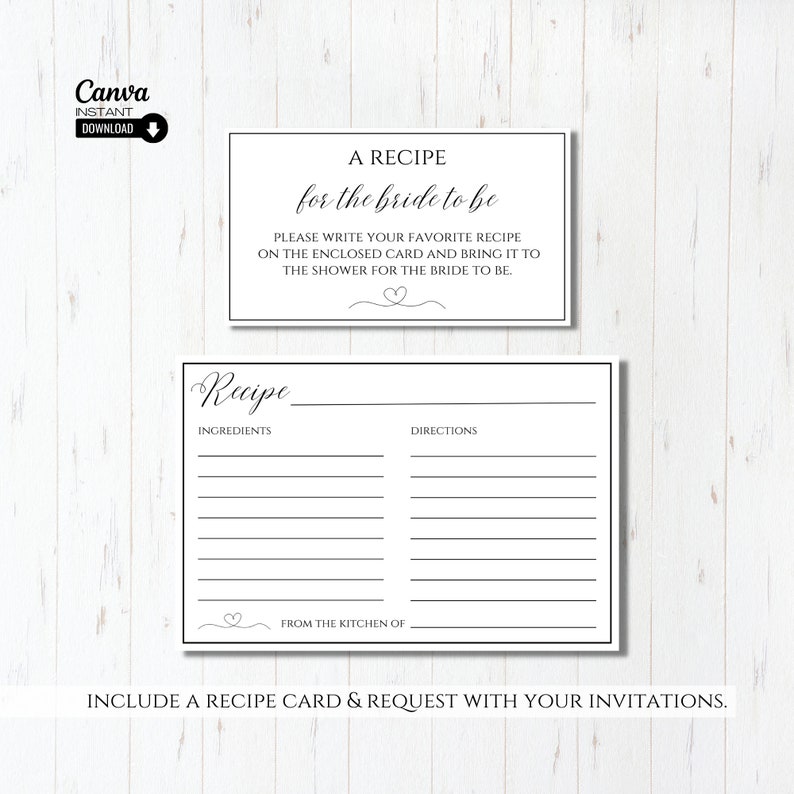 Printable Bridal Shower Recipe Card Template, Recipe Request Card ...