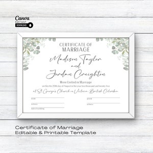 Bearbeitbare Hochzeitszertifikatsvorlage, druckbare Heiratsurkunde, Hochzeitsandenken, bearbeitbare Urkunde, Heiratsurkunde