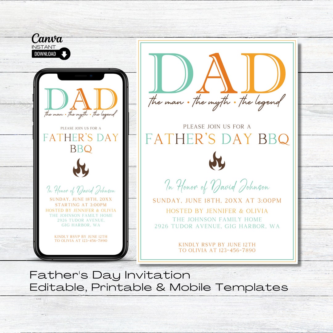 Editable Fathers Day Invite, Printable Father's Day BBQ Invitation ...
