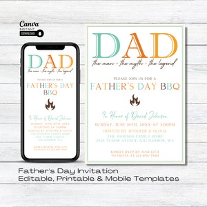Editable Fathers Day Invite, Printable Father&#39;s Day BBQ Invitation, Instant Download Mobile Father&#39;s Day Party Brunch Invite Template
