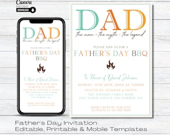 Father's Day BBQ Invitation: Editable Party Template (Digital Download)