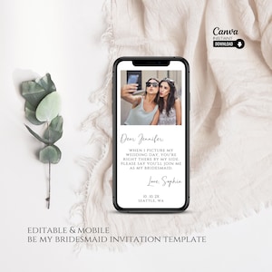 Bearbeitbare Brautjungfer Einladung: Moderne Telefonvorlage (Canva)