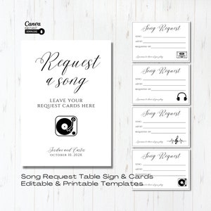 Modello di carte di richiesta di canzone modificabile, segno di richiesta di canzone di matrimonio minimalista, carta di richiesta di canzone, Prometto di ballare, richiesta DJ, richiesta di musica