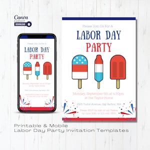 Labor Day BBQ Party Invitation Template (Digital Download)