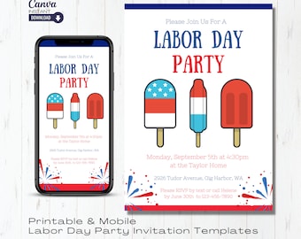 Labor Day BBQ Party Invitation Template (Digital Download)