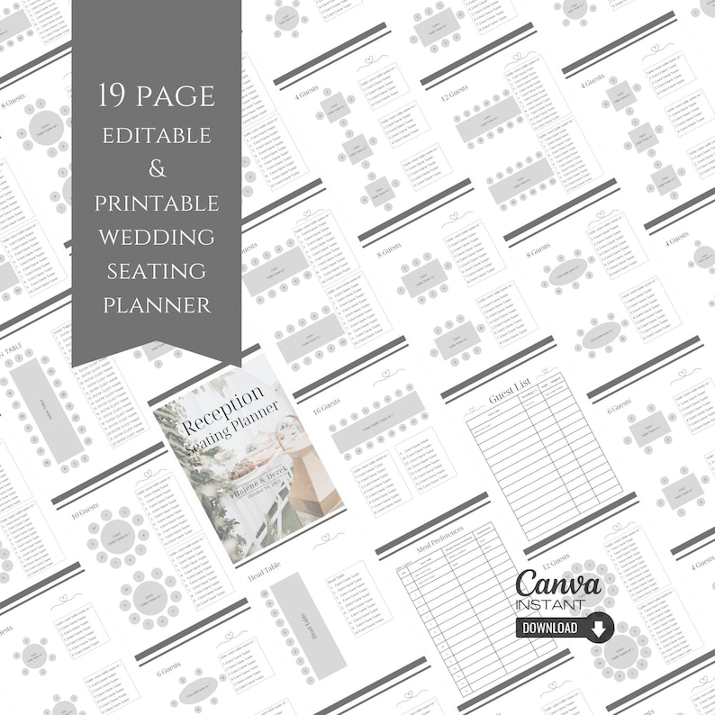 Editable Wedding Seating Chart Planner Printable Seating Etsy