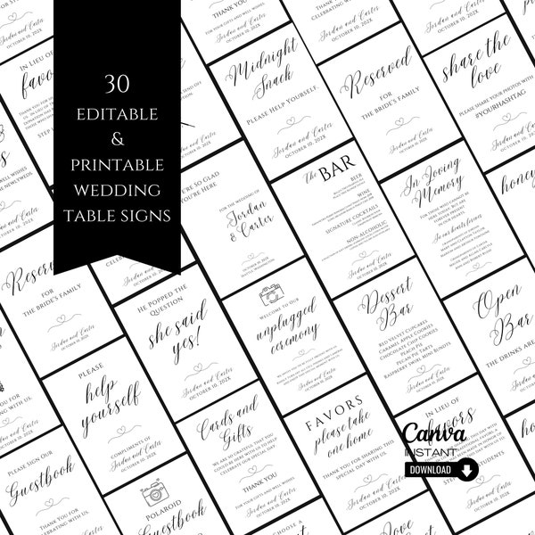 Editable Wedding Signs Bundle, 27 Printable Modern Wedding Signs Template, Reception Sign Bundle, Instant Download