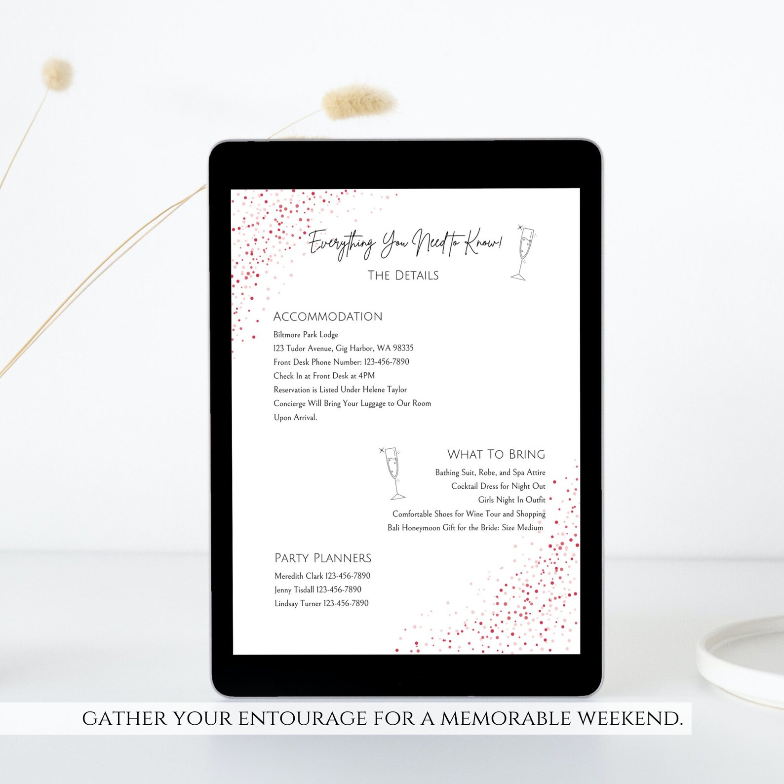 Printable Bachelorette Party Itinerary Template, Printable Bachelorette ...