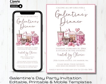 Galentine Invitation, Galentines Day Invite, Galentines Party Editable Invitation, Galentine's Day Party, Valentine's Party Invitation