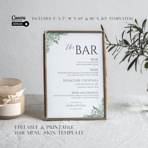 Modern Wedding Bar Menu Template, Minimalist Bar Menu Sign, Wedding Drink Sign Printable Template, Signature Drink Menu, Instant Download