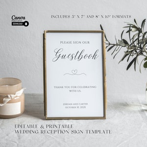 Please Sign Our Guestbook Sign, Printable Wedding Guest Book Sign Template, Wedding Sign, Wedding Reception Signs, Instant Download, Canva