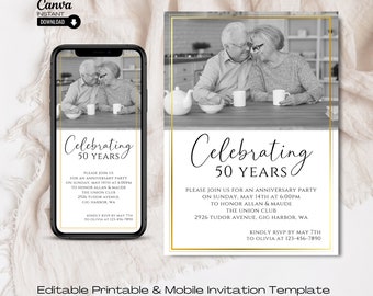 50th Anniversary Invitation: Golden Celebration, Editable Template (Digital Download)