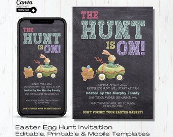Editable Easter Egg Hunt Invitation: Watercolor Bunny (Printable & Mobile)