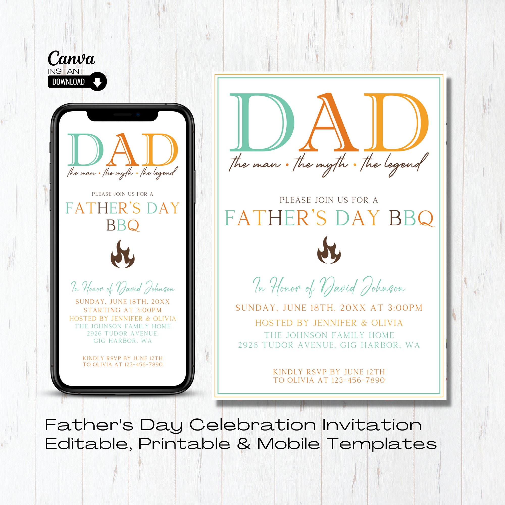 Editable Fathers Day Invite, Printable Father's Day BBQ Invitation ...
