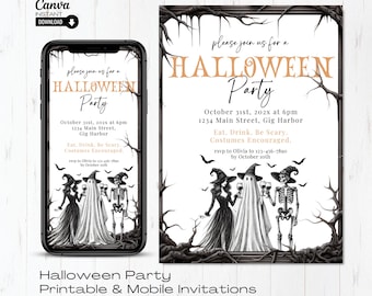 Editable Halloween Costume Party Invitation: Canva Template (Digital)