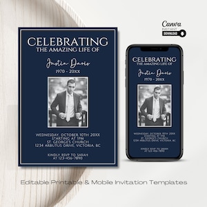 Celebration of Life Invitation, Funeral Announcement, Editable Memorial Service Template, Memorial Invitation, Funeral Evite, Funeral Invite