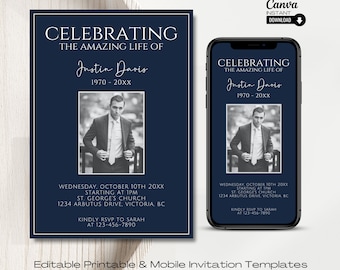 Celebration of Life Invitation: Minimalist Memorial Template (Canva Editable)
