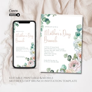 Editable Mothers Day Brunch Invitation, Printable Mother&#39;s Day Brunch Invite, Mobile Mothers Day Invitation Template, Editable Invitation