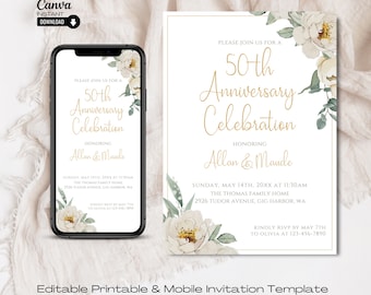 50th Anniversary Invitation: Golden Celebration, Editable Template (Digital Download)