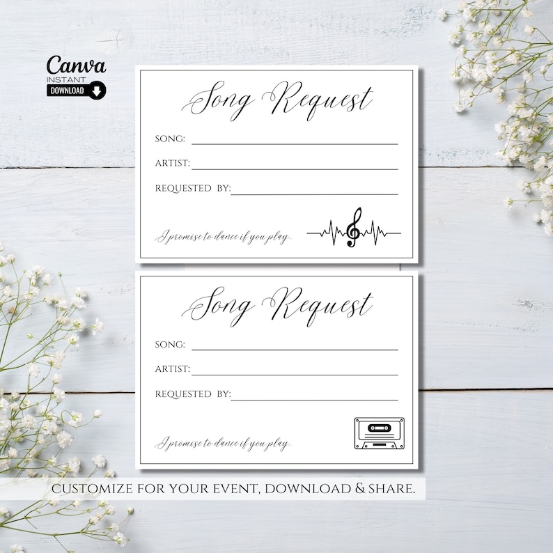 Editable Song Request Cards Template, Minimalist Wedding Song Request ...