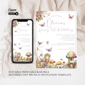 Editable Fairy Birthday Party Invitation, Printable Enchanted Fairy Garden Invite, Magical Fairy Party Invitation Template, Instant Download