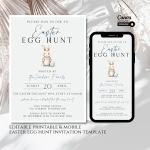 Editable Easter Egg Hunt Invitation: Printable & Mobile Canva Template
