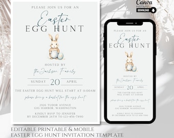 Editable Easter Egg Hunt Invitation: Printable & Mobile Canva Template