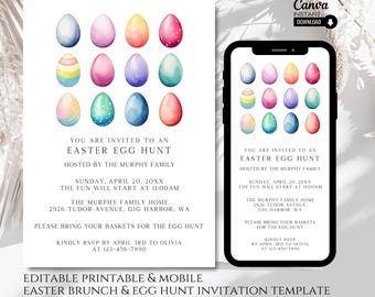 Editable Easter Egg Hunt Invitation: Watercolor Easter Bunny Eggs (Printable & Mobile)