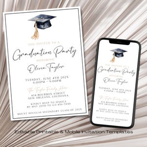 Editable Minimalist Graduation Party Invitation, Printable Graduation Announcement Template, Graduation Invitation, Modern Graduation Invite