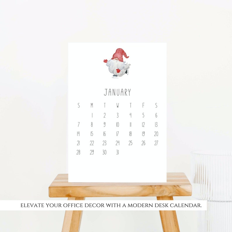 2024 Gnome Mini Desk Calendar, Printable Desk Calendar, Monthly