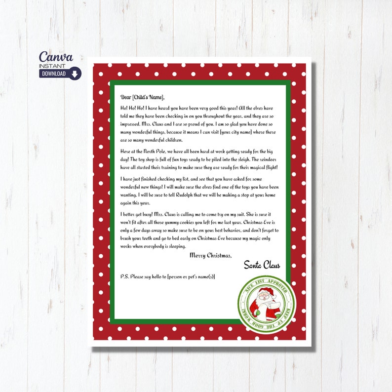 Editable Santa Letter Template Letter From Santa Template Etsy Editable Santa Letter Template Letter From Santa Template Etsy
