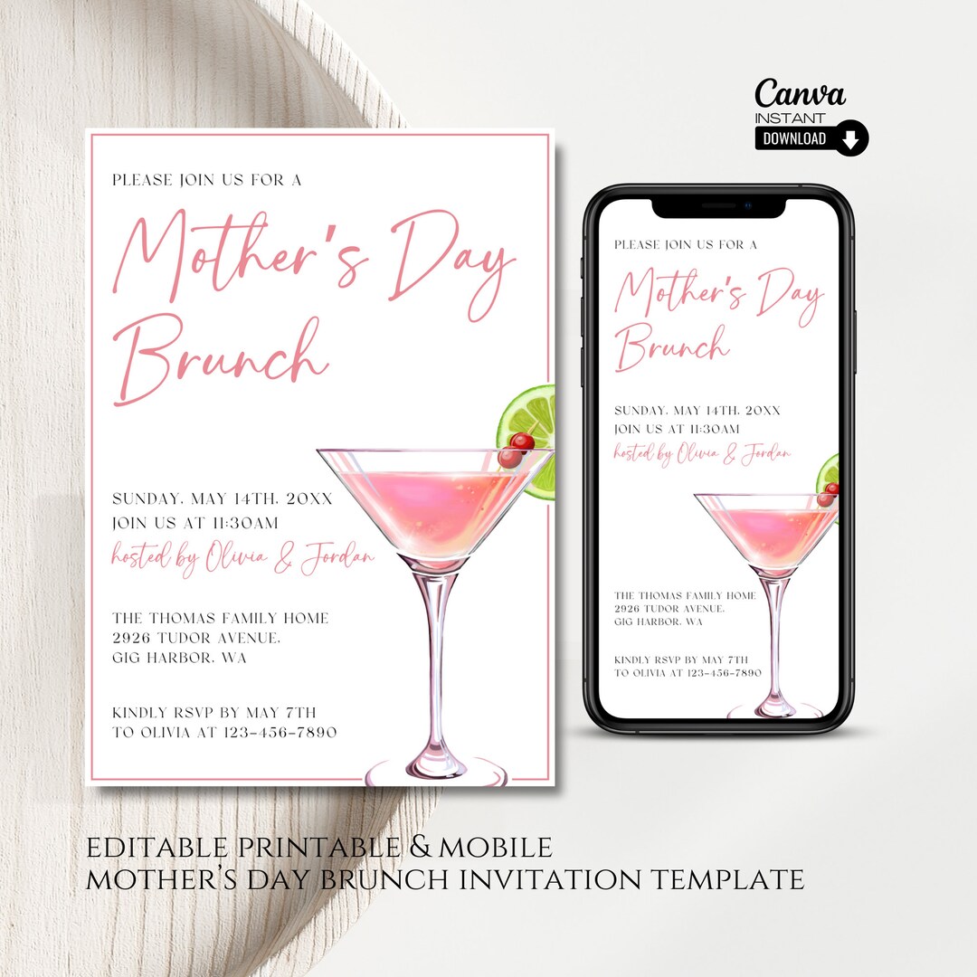 Editable Mothers Day Brunch Invitation, Printable Mother's Day Brunch ...