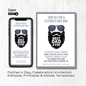 Editable Fathers Day Invite, Printable Father&#39;s Day BBQ Invitation, Instant Download Mobile Father&#39;s Day Party Brunch Invite Template