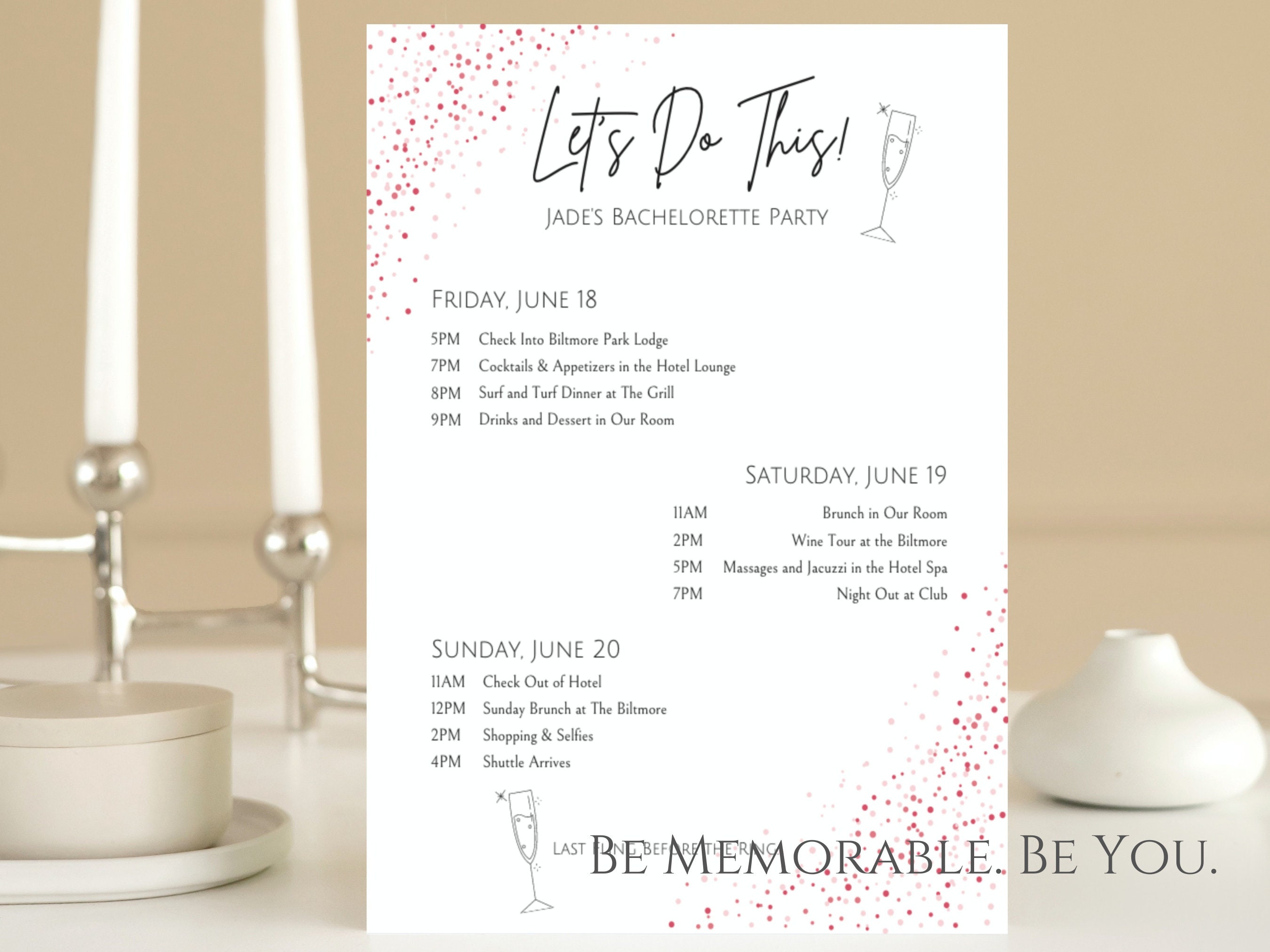 Printable Bachelorette Party Itinerary Template Printable - Etsy