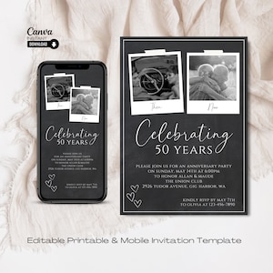 50th Anniversary Invitation: Golden Celebration, Photo Template (Printable & Mobile)