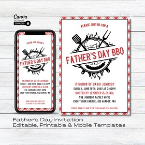 Editable Fathers Day Invite, Printable Father&#39;s Day BBQ Invitation, Instant Download Mobile Father&#39;s Day Party Brunch Invite Template