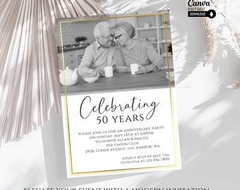 50th Anniversary Invitation: Golden Celebration, Editable Template (Digital Download)