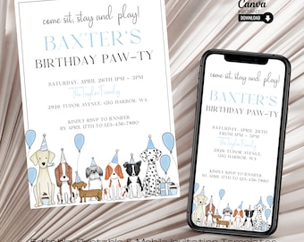 Plantilla de invitación para fiesta de cumpleaños de perro: Puppy Pawty Evite (descarga digital)