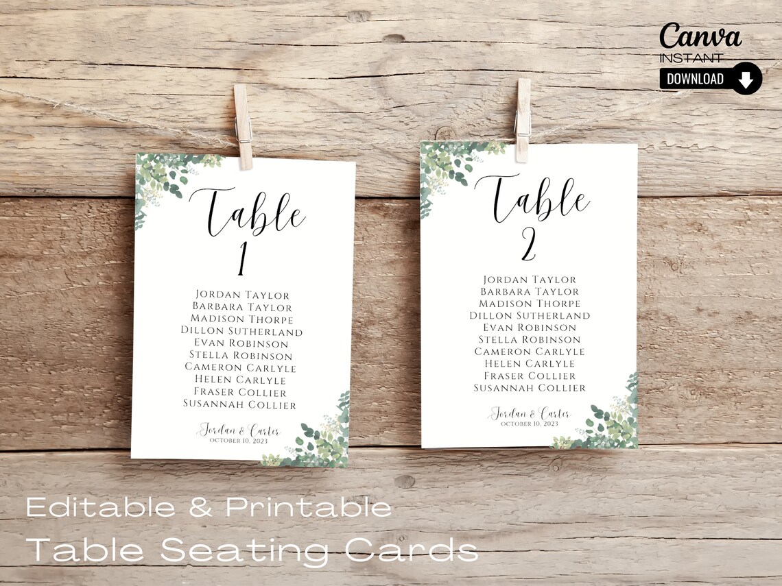 Table Seating Chart Card Template Wedding Seating Chart Etsy