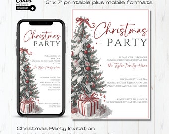 Christmas Invitation Printable, Editable Christmas Party Invite, Mobile Christmas Invitation, Mobile Holiday Party Invite, Instant Download