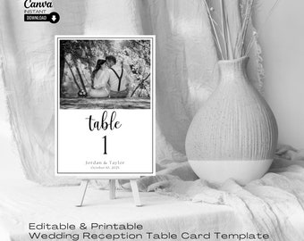 Photo Table Numbers, Wedding Table Numbers, Picture Table Numbers, Wedding Table Decor, Editable Template, Instant Download, Canva Template