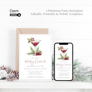 Editable Christmas Cocktail Party Invitation, Printable Christmas Party Invite, Mobile Christmas Invitation, Electronic Jingle and Mingle