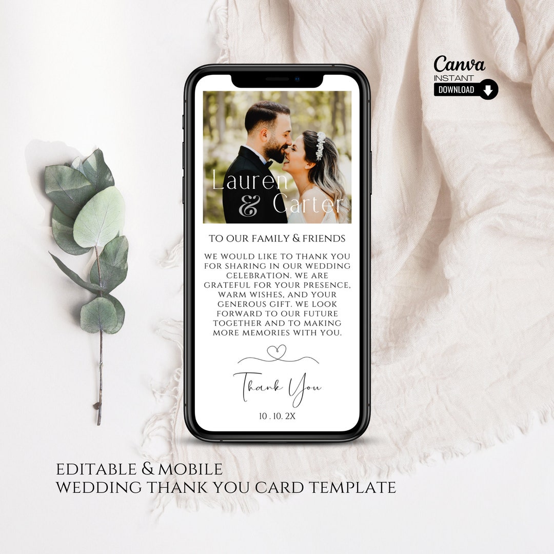 Customizable Digital Wedding Thank You Card Template: Editable Photo E ...