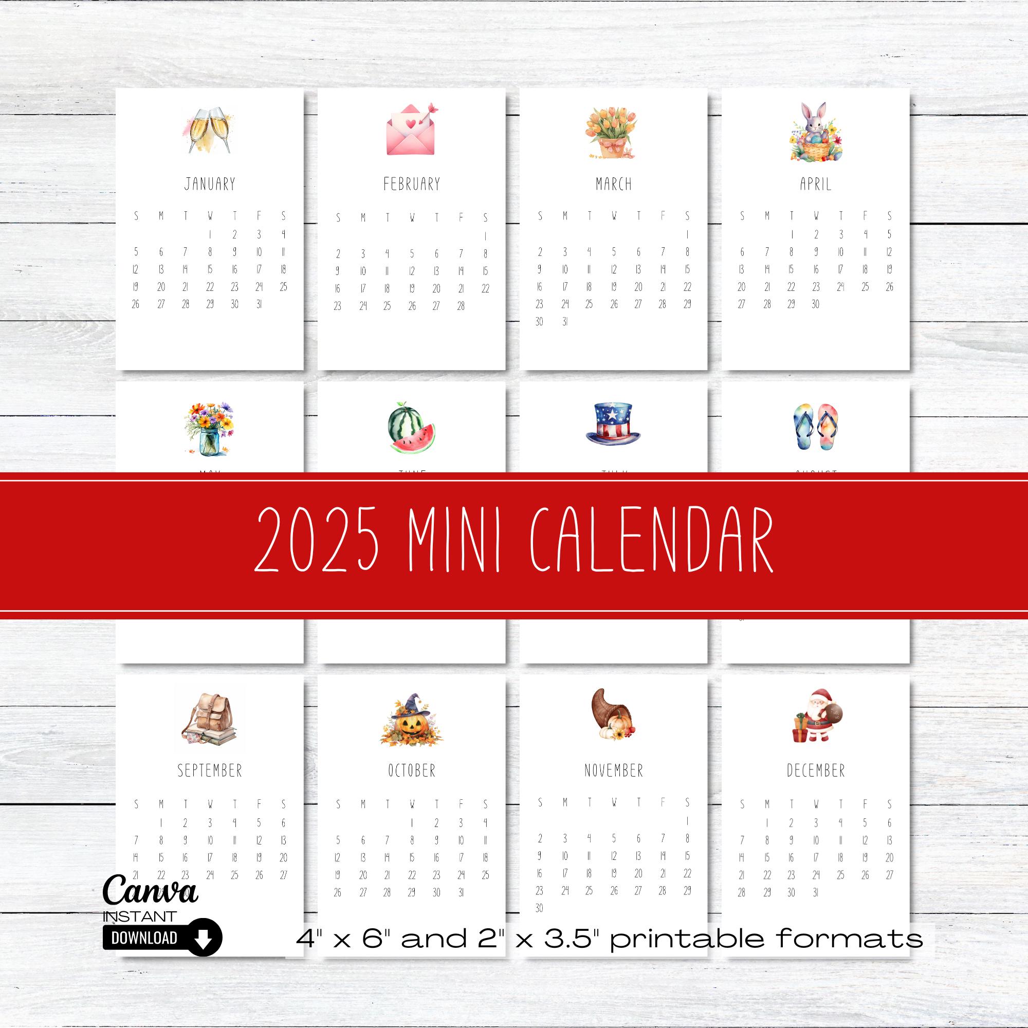 2025 Mini Desk Calendar, Printable Desk Calendar, Monthly Calendar Template, Mini Easel Calendar, Editable Calendar, Christmas Gift, Canva - Etsy