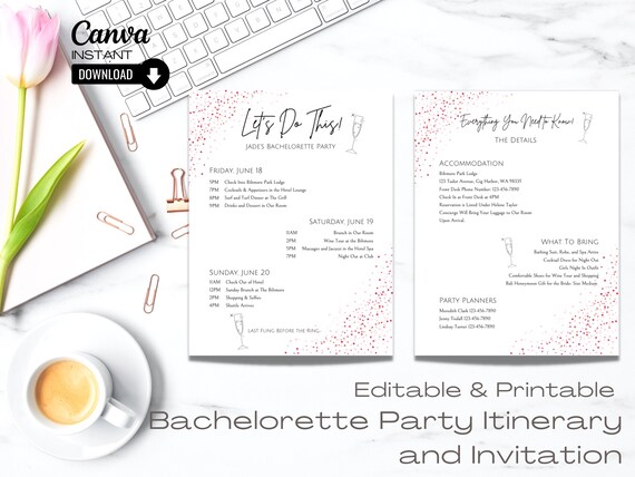 Printable Bachelorette Party Itinerary Template Printable - Etsy