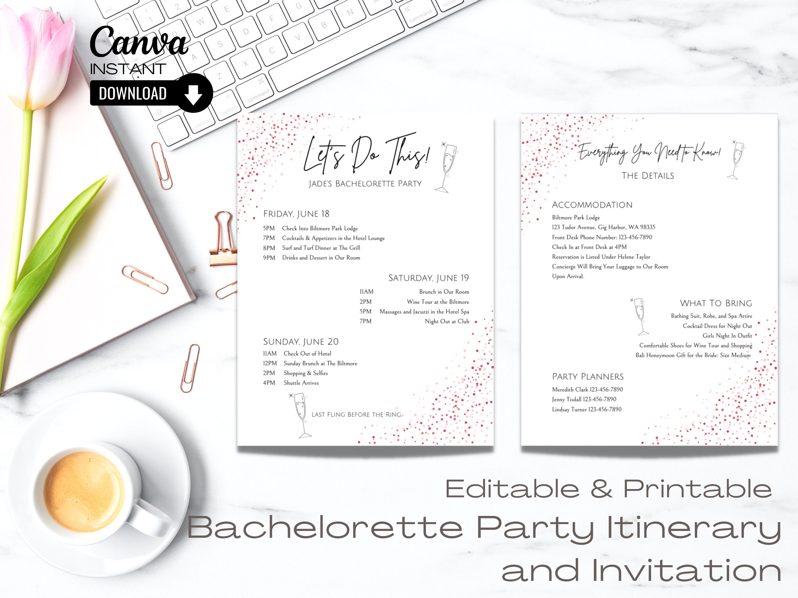 Printable Bachelorette Party Itinerary Template Printable Etsy
