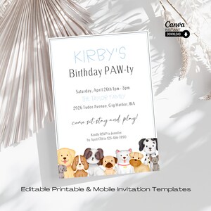 Editable Dog Birthday Party Invitation Template, Printable Puppy Pawty Invite, Instant Download Digital Doggy Party Evite