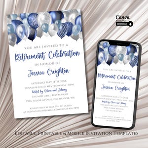 Balloon Retirement Party Invitation Template: Editable Printable Evite (Digital Download)